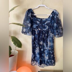 NWT Abercrombie & Fitch Emerson Angel Sleeve Mini Dress - Size M - Blue Floral